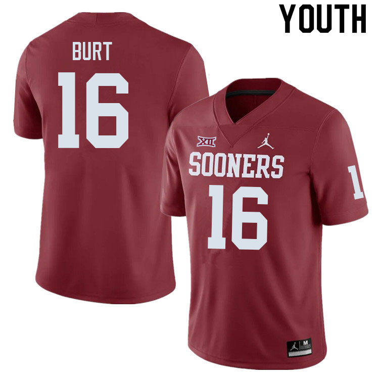 Youth #16 Jamarrien Burt Oklahoma Sooners College Football Jerseys Sale-Crimson